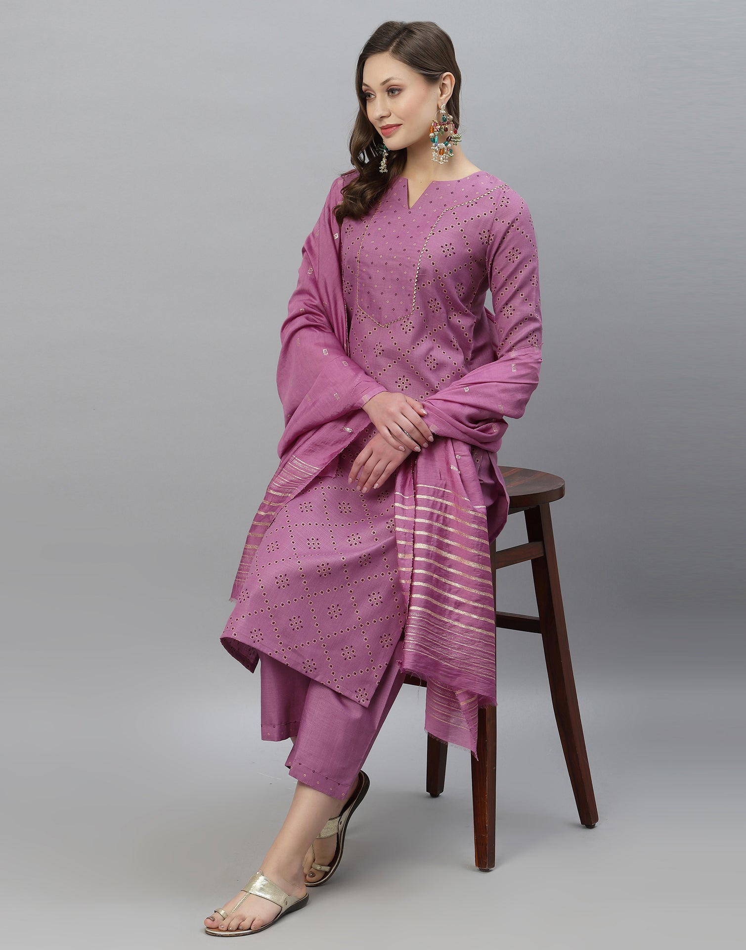 Lavender Kurti With Pant And Dupatta | Leemboodi