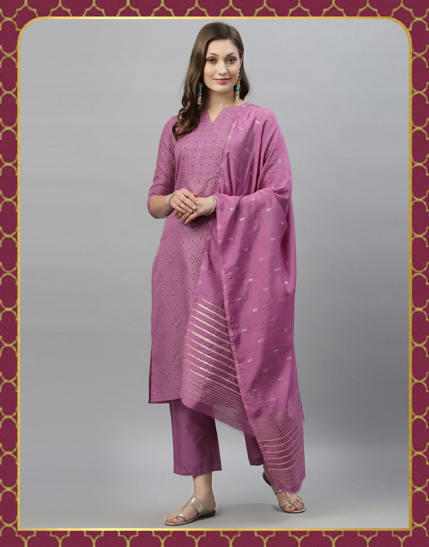 Lavender Kurti With Pant And Dupatta | Leemboodi