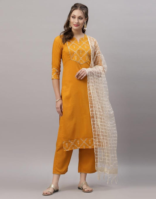 Mustard Yellow Kurti With Pant And Dupatta | Sudathi