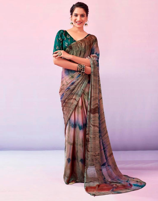 Ready to Wear Multicoloured Chiffon Printed Saree