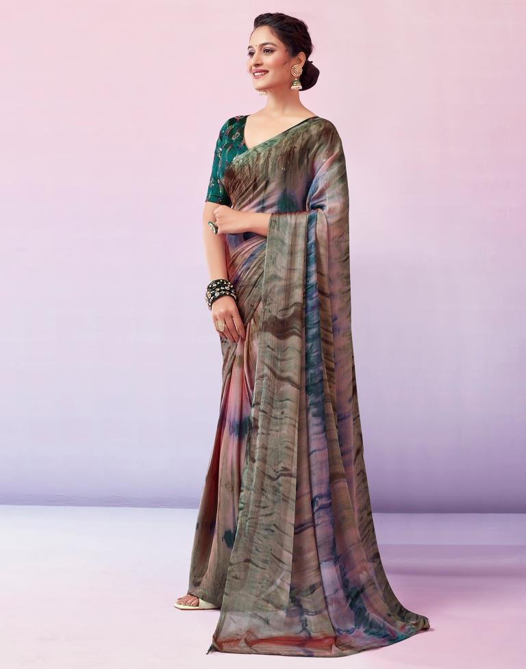 Ready to Wear Multicoloured Chiffon Printed Saree