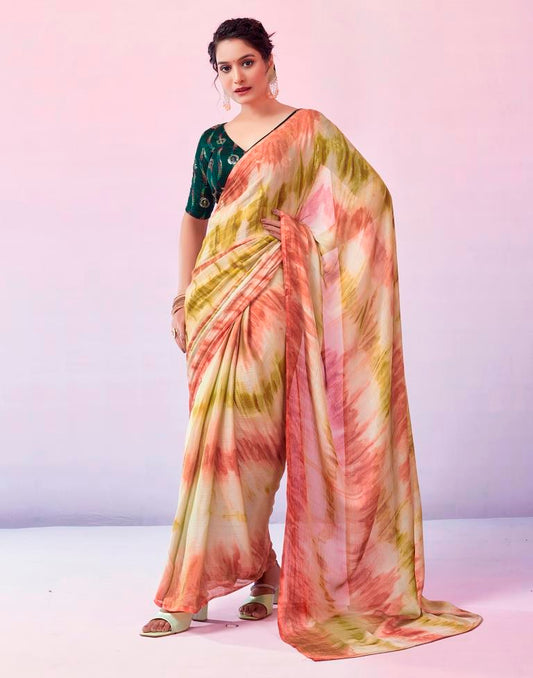 Ready to Wear Multicoloured Chiffon Printed Saree