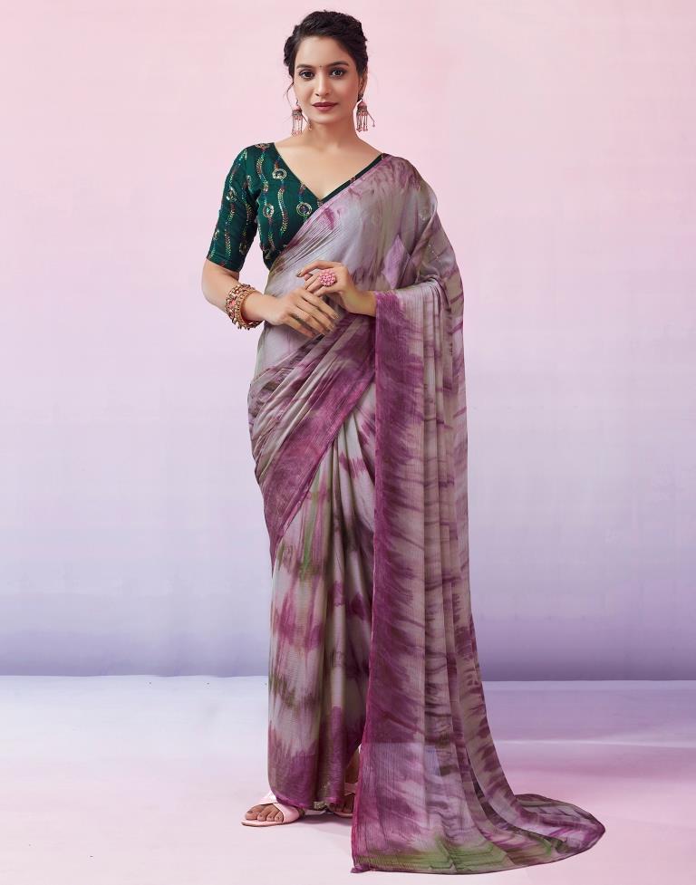 Ready to Wear Wine Chiffon Printed Saree
