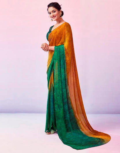 Ready to Wear Turmeric Yellow Chiffon Printed Saree