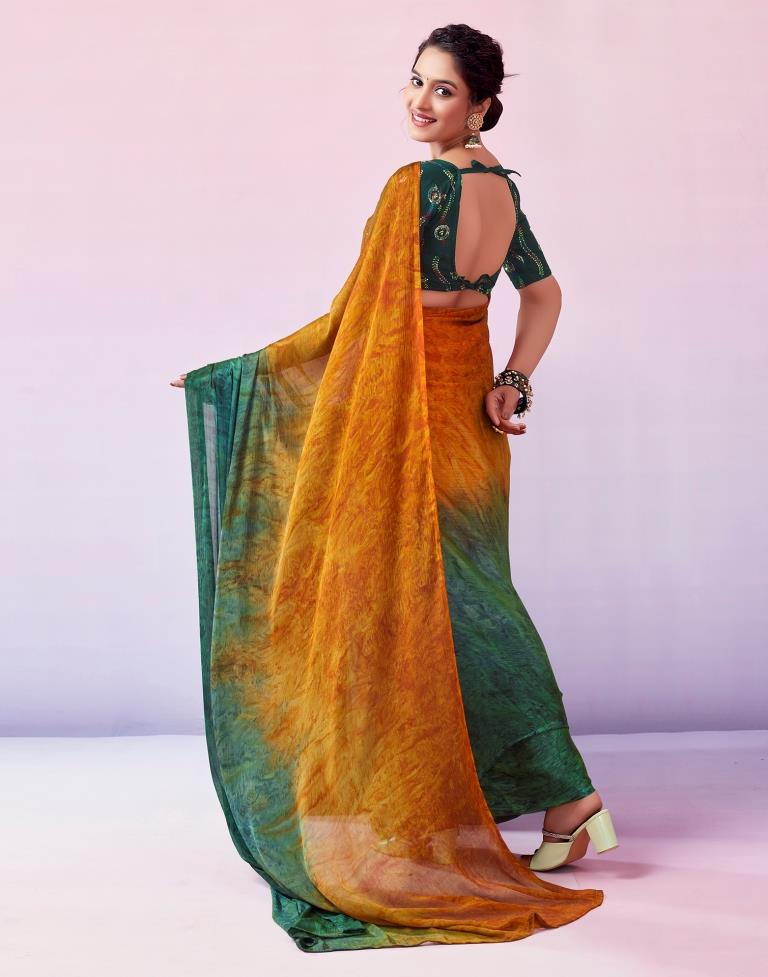 Ready to Wear Turmeric Yellow Chiffon Printed Saree