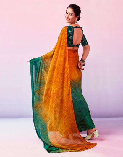 Ready to Wear Turmeric Yellow Chiffon Printed Saree
