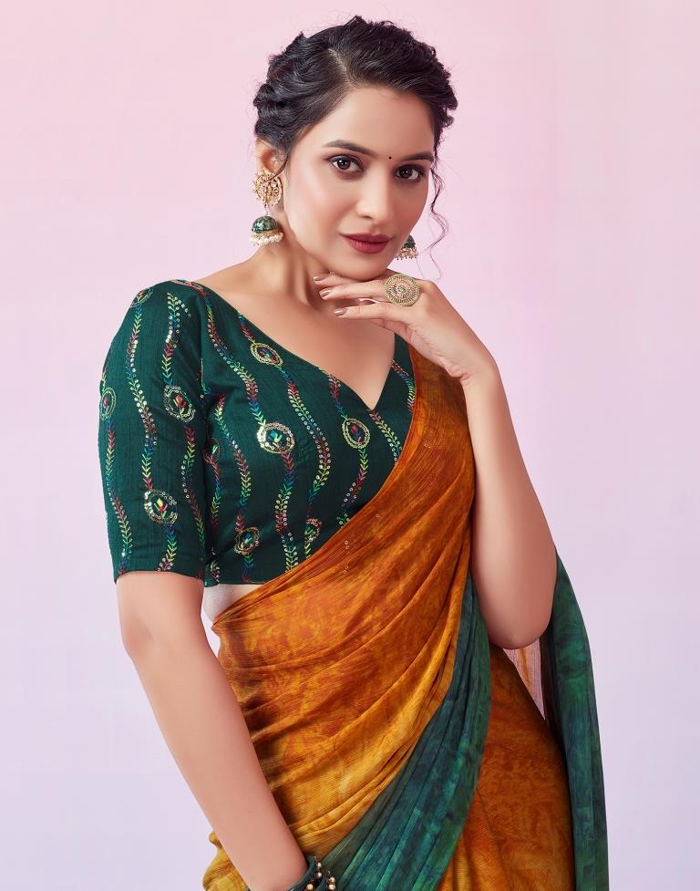 Ready to Wear Turmeric Yellow Chiffon Printed Saree