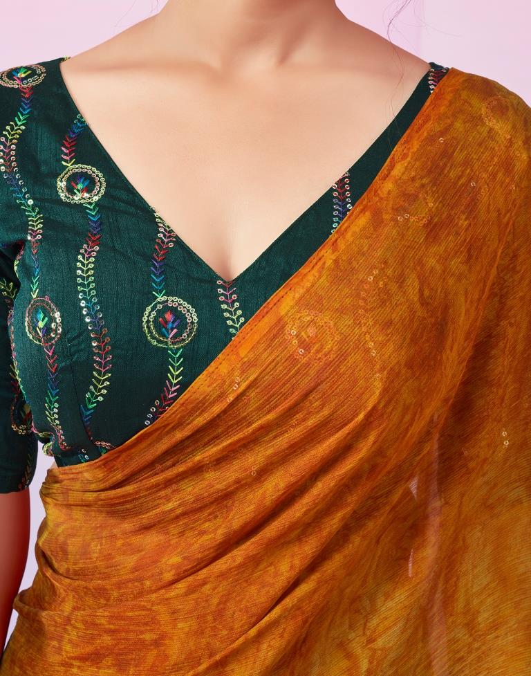 Ready to Wear Turmeric Yellow Chiffon Printed Saree