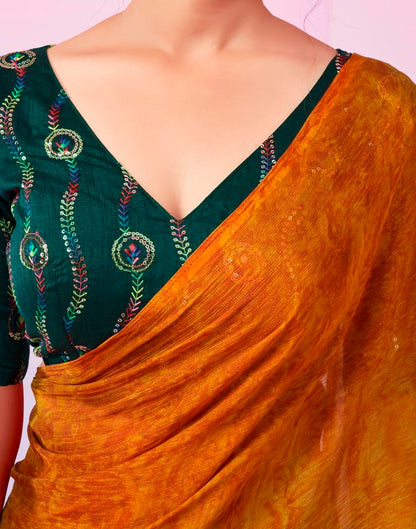 Ready to Wear Turmeric Yellow Chiffon Printed Saree
