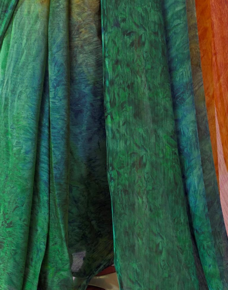 Ready to Wear Turmeric Yellow Chiffon Printed Saree