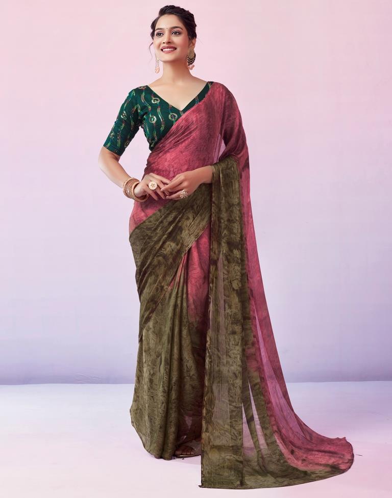 Ready to Wear Pink Chiffon Printed Saree