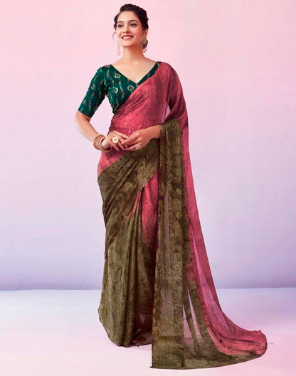 Ready to Wear Pink Chiffon Printed Saree