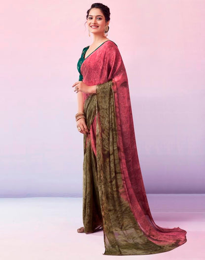 Ready to Wear Pink Chiffon Printed Saree