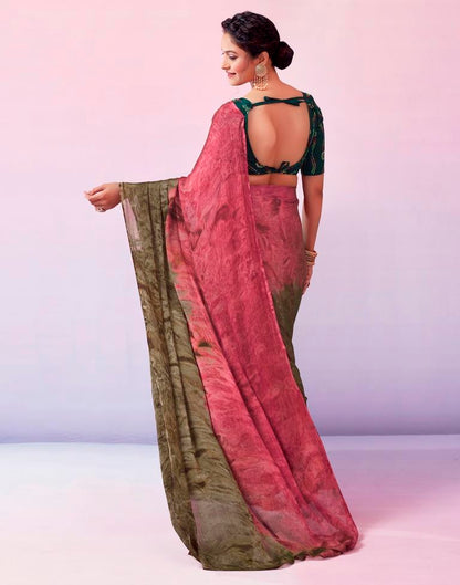 Ready to Wear Pink Chiffon Printed Saree