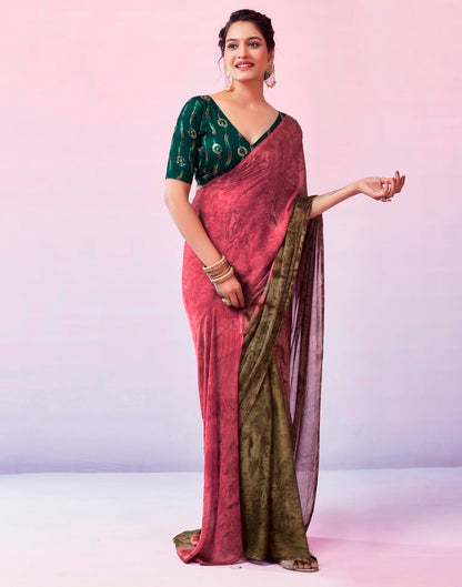 Ready to Wear Pink Chiffon Printed Saree