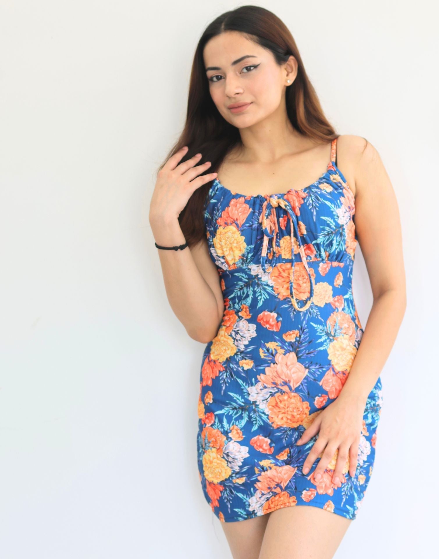 Blue Tie Up Neck Bodycon | Leemboodi
