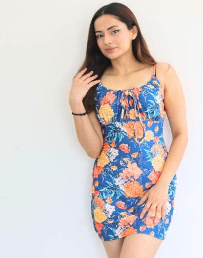 Blue Tie Up Neck Bodycon | Leemboodi