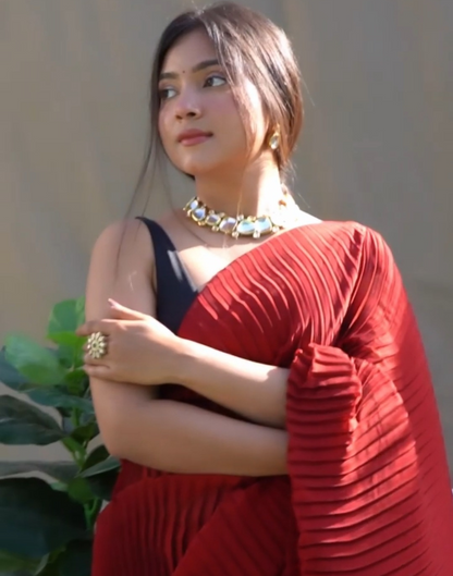 Maroon Pleated Saree | Sudathi