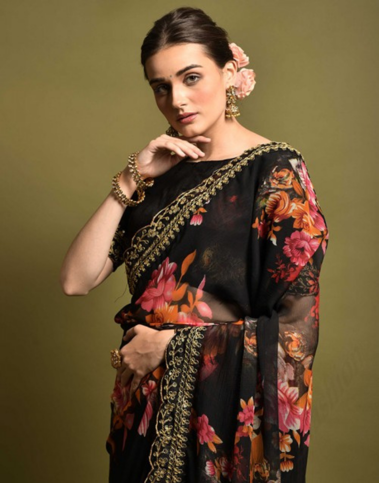 Black Printed Saree | Leemboodi