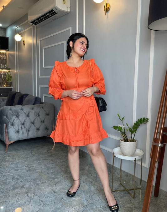 Orange Detailed Ruffle Dress | Leemboodi