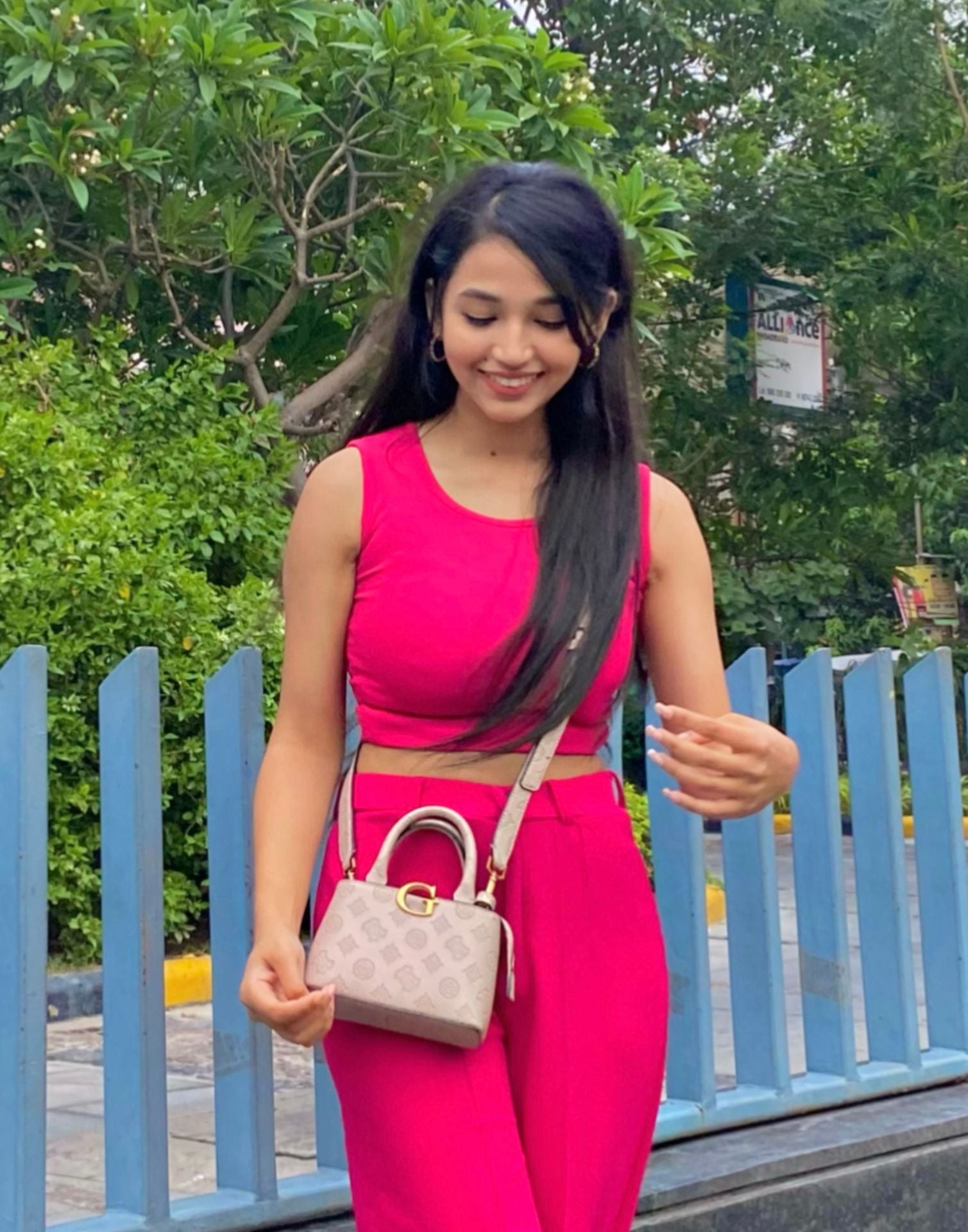 Fuchsia Pink Tank Top With Flared Trouser | Leemboodi