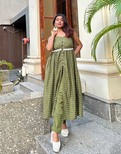 Green Kurti With Pant And Dupatta