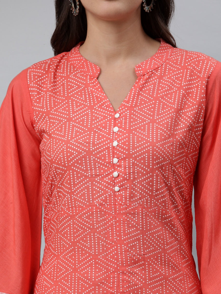 Coral Pink Khadi Printed Kurti with Pant And Dupatta | Leemboodi