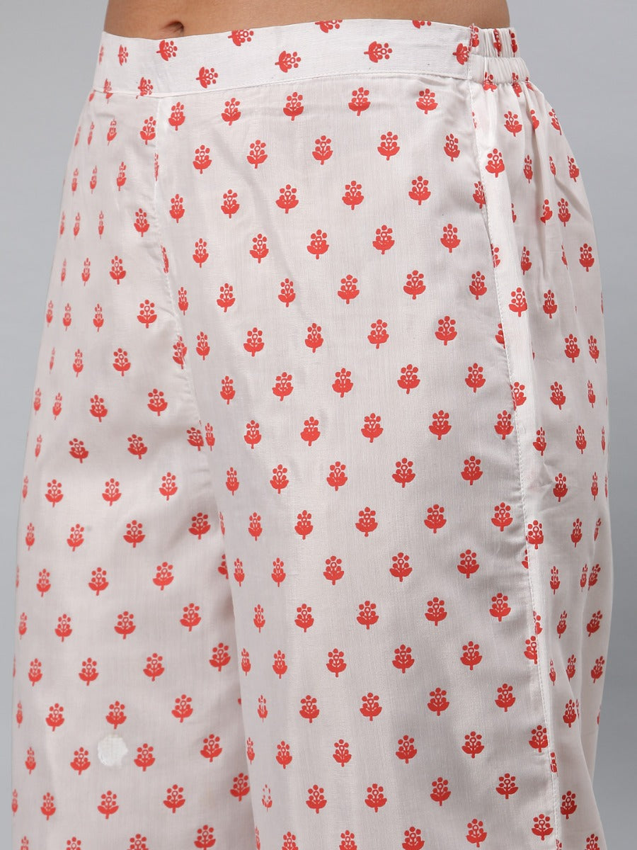 Coral Pink Khadi Printed Kurti with Pant And Dupatta | Leemboodi