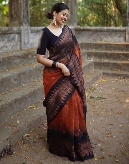 Rust Orange Cotton Weaving Saree