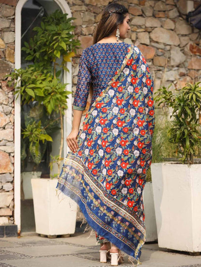 Blue Digital Printed Kurta With Pant And Dupatta