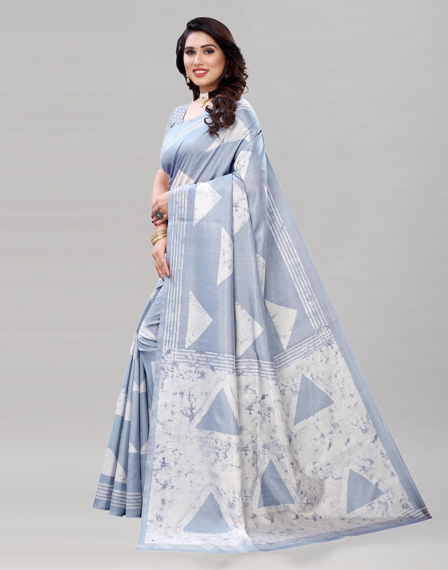 Steel Grey Printed Saree | Sudathi