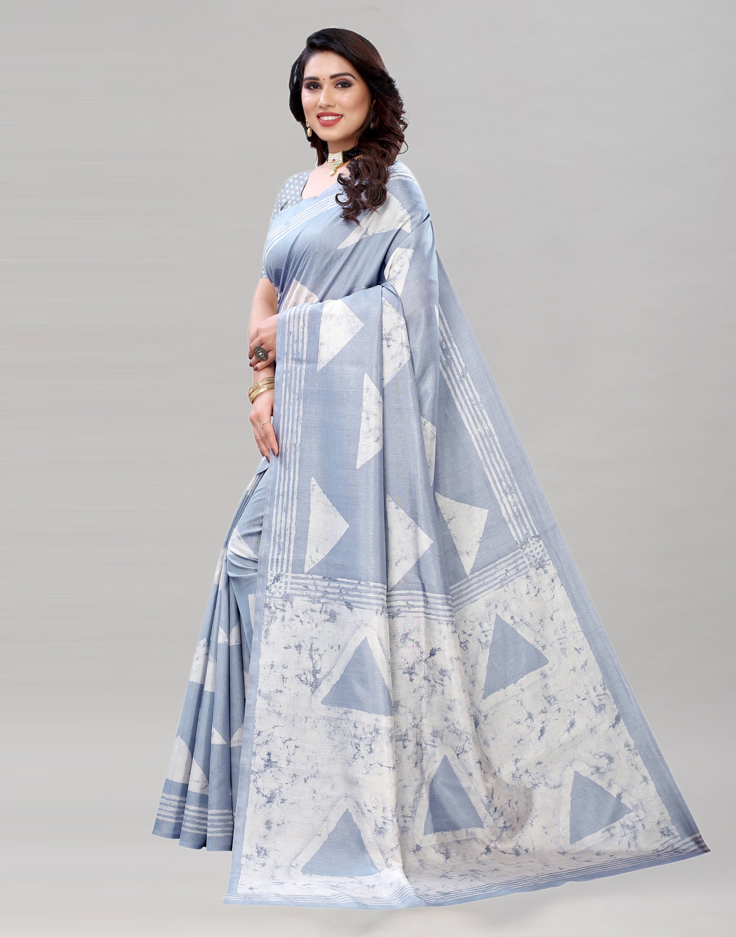 Steel Grey Printed Saree | Sudathi