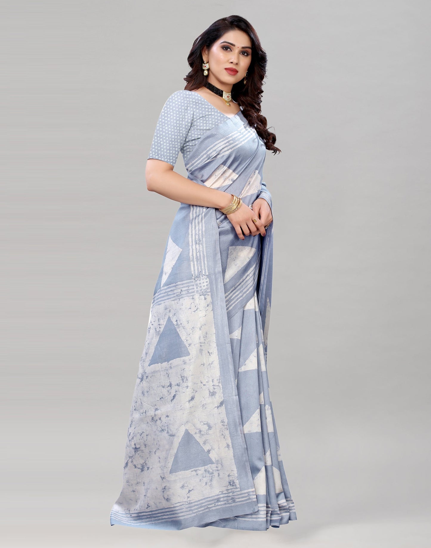 Steel Grey Printed Saree | Sudathi