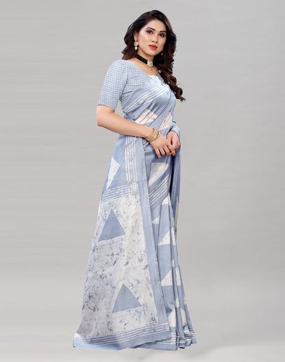 Steel Grey Printed Saree | Sudathi