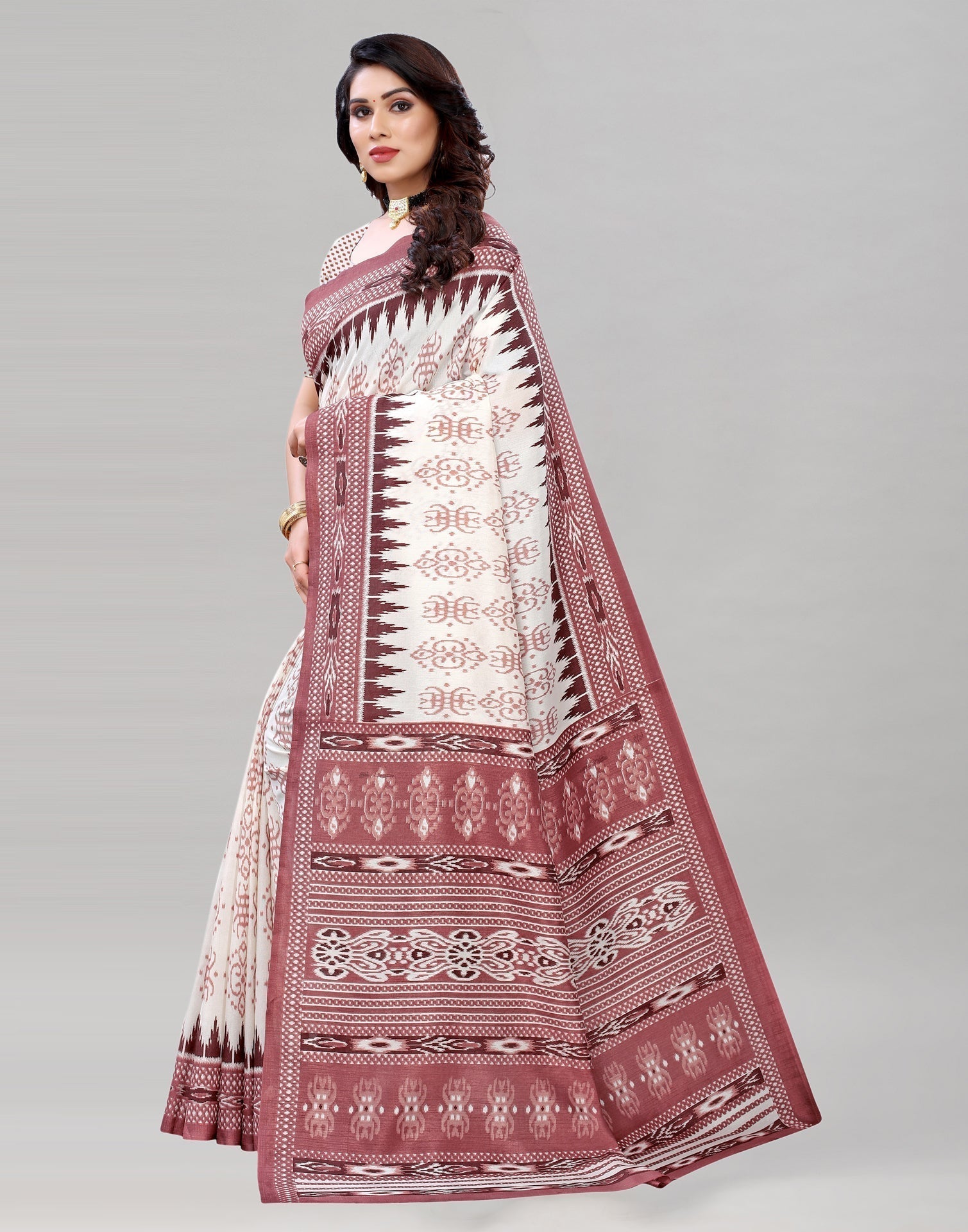 Rose Gold Printed Saree | Sudathi