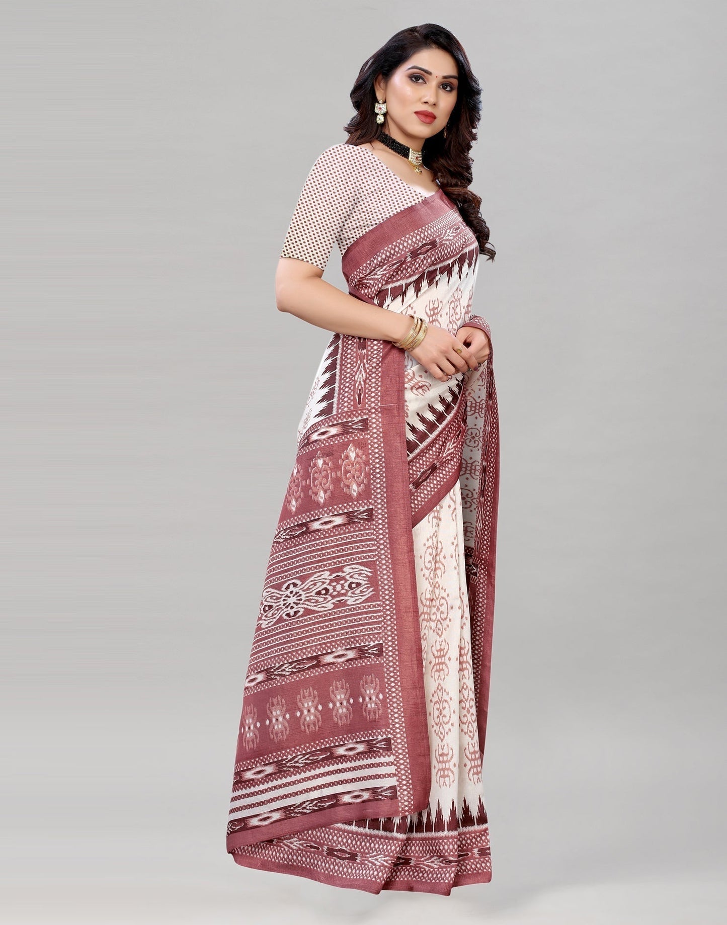 Rose Gold Printed Saree | Sudathi