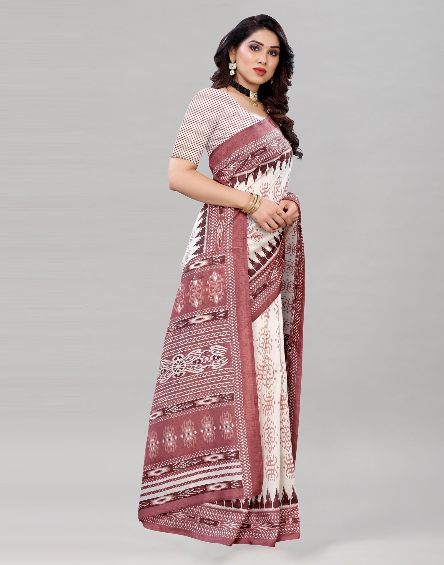 Rose Gold Printed Saree | Sudathi
