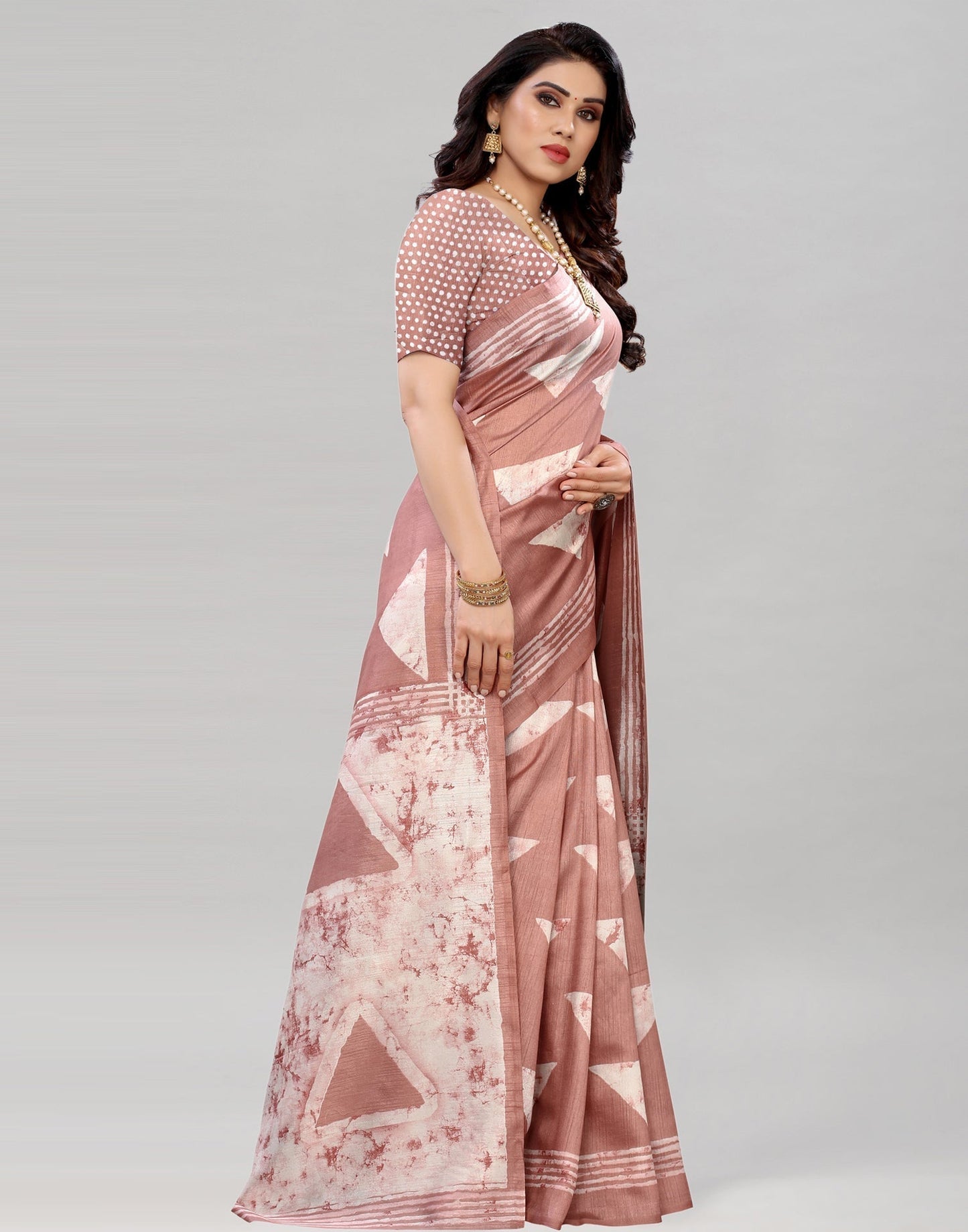 Rose Gold Printed Saree | Sudathi
