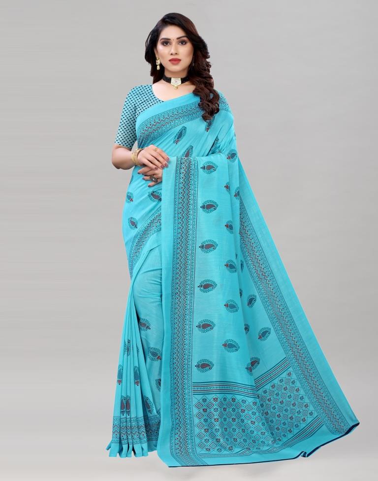 Blue Silk Printed Saree | Sudathi