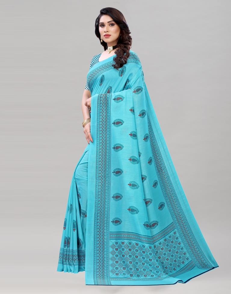 Blue Silk Printed Saree | Sudathi