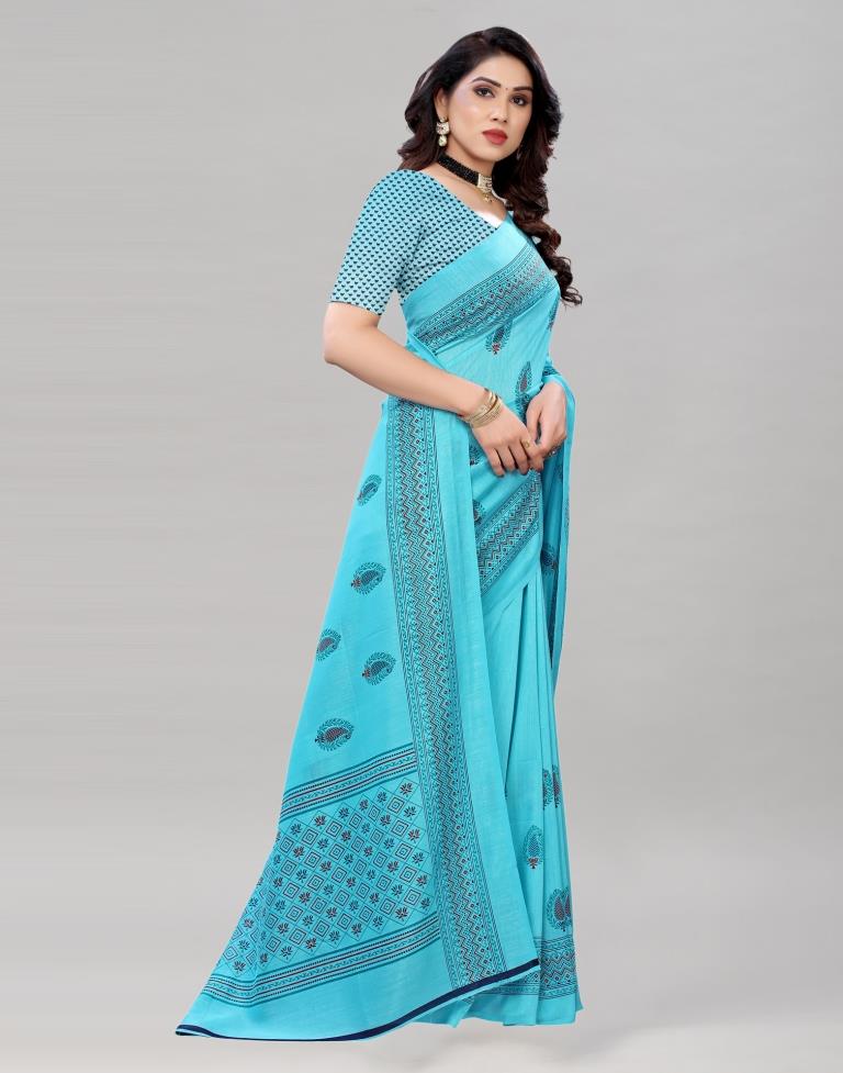 Blue Silk Printed Saree | Sudathi