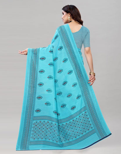 Blue Silk Printed Saree | Sudathi