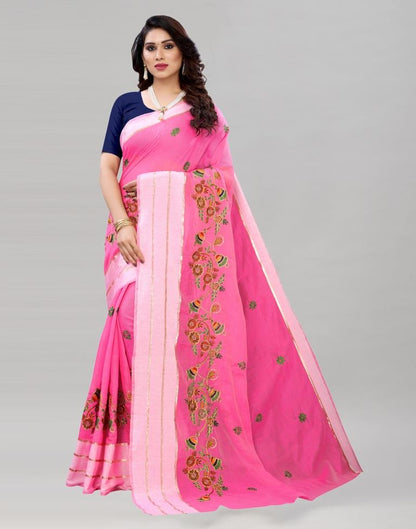 Pink Coloured Poly Cotton Embroidered Partywear saree | Sudathi