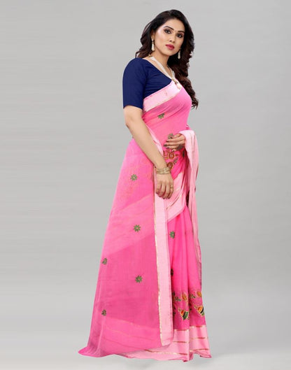 Pink Coloured Poly Cotton Embroidered Partywear saree | Sudathi