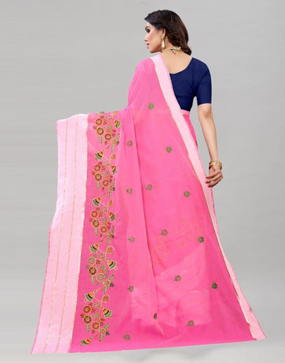 Pink Coloured Poly Cotton Embroidered Partywear saree | Sudathi