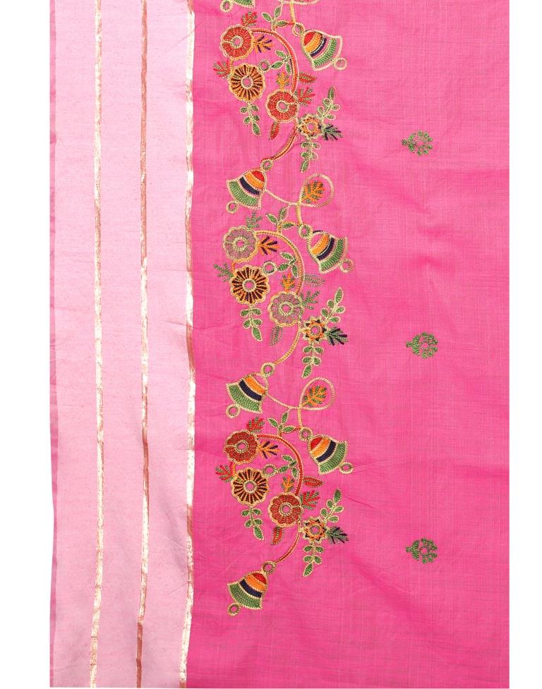 Pink Coloured Poly Cotton Embroidered Partywear saree | Sudathi
