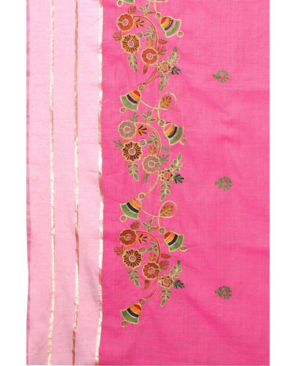 Pink Coloured Poly Cotton Embroidered Partywear saree | Sudathi