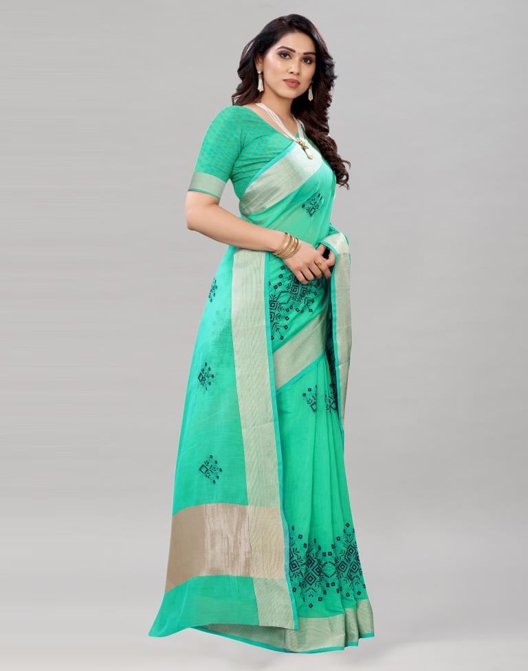 Jungle Green Coloured Poly Cotton Embroidered Partywear saree | Sudathi