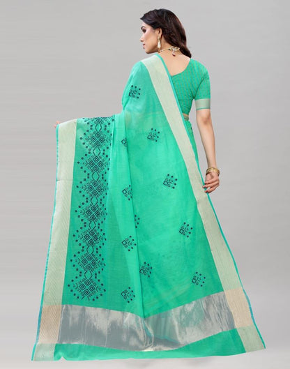 Jungle Green Coloured Poly Cotton Embroidered Partywear saree | Sudathi
