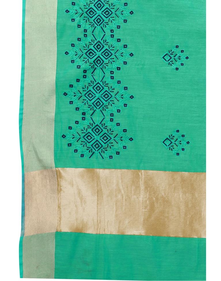 Jungle Green Coloured Poly Cotton Embroidered Partywear saree | Sudathi